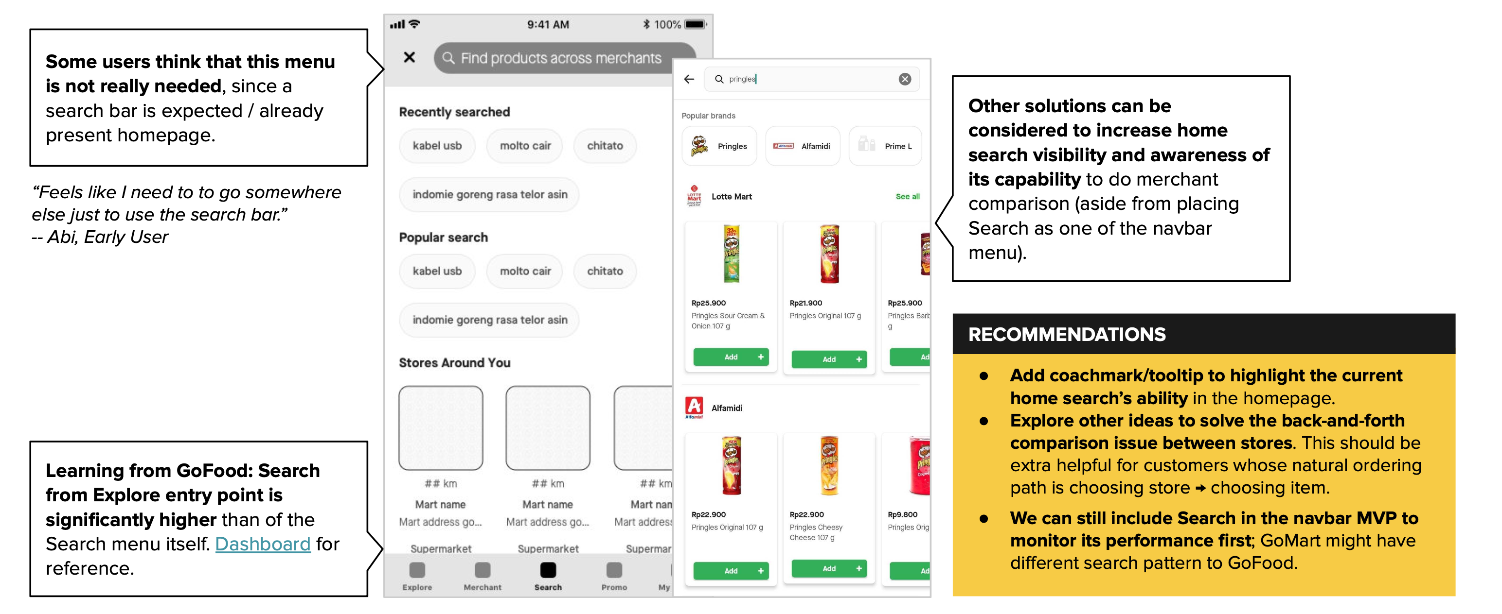 Search tab — the Release 3 hypothesis that did not hold up in testing