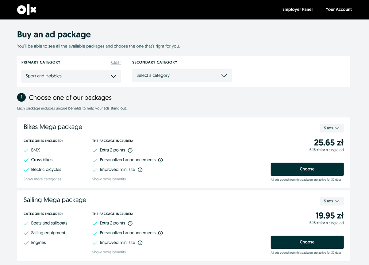 Direction 1 — real-time offer view with categories and package offers side by side