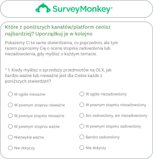 SurveyMonkey questionnaire asking Sellers to rate importance and satisfaction for each problem area