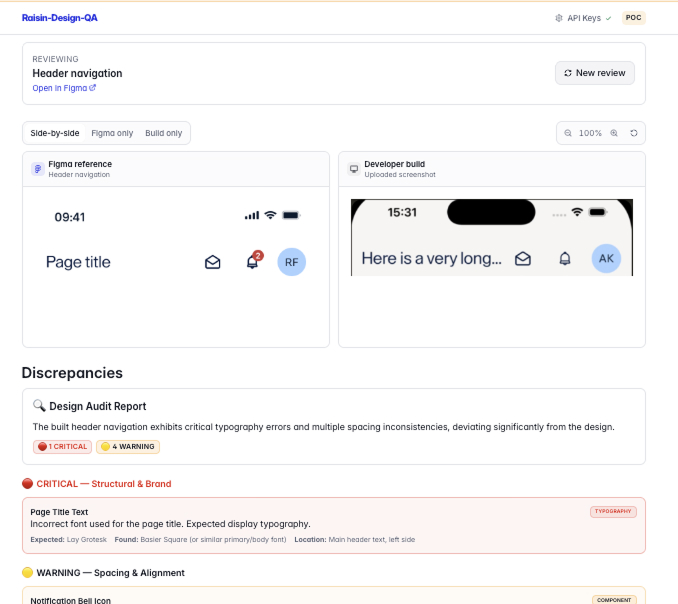 Design QA tool — compare Figma and developed screens for visual drift