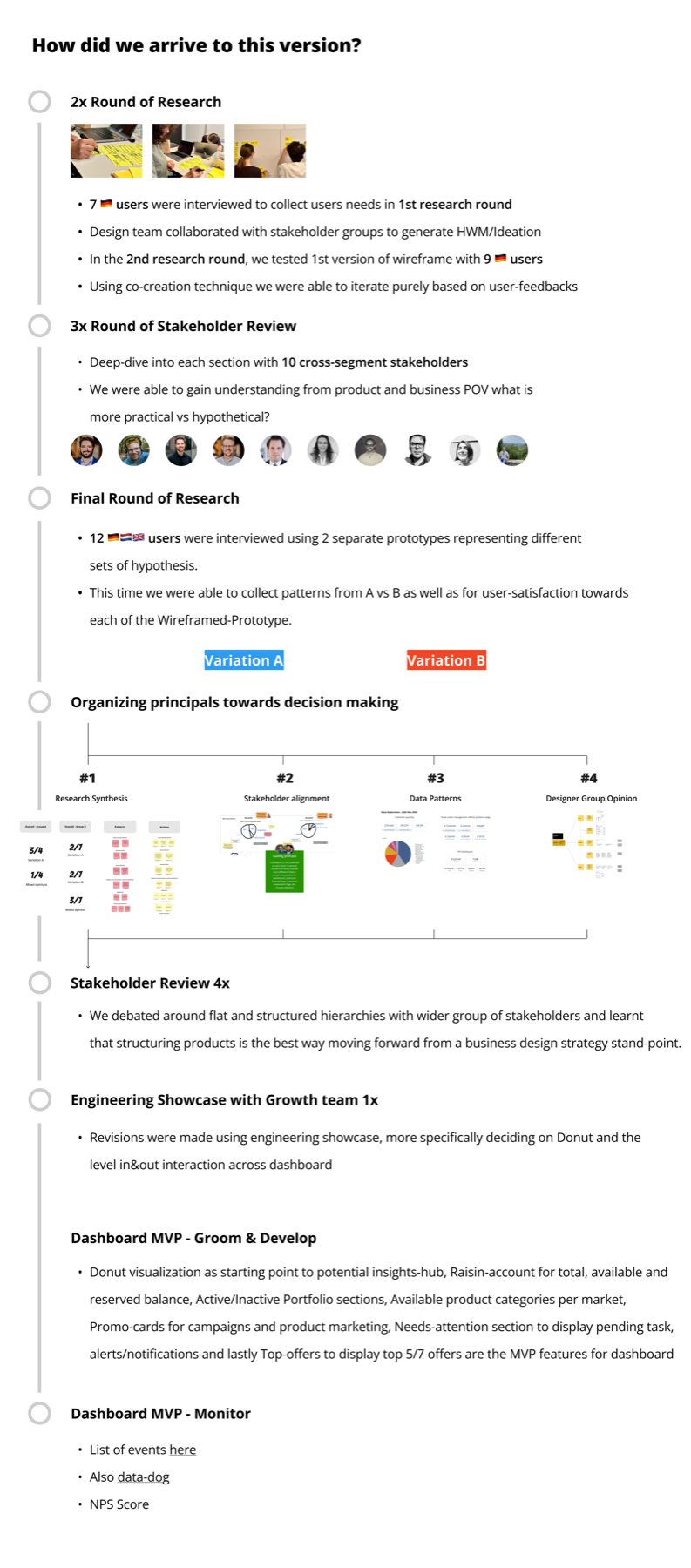 Research journey — two rounds, stakeholder workshops, and organizing principles